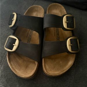 Birkenstock Black Sandals with Gold Buckle size 39